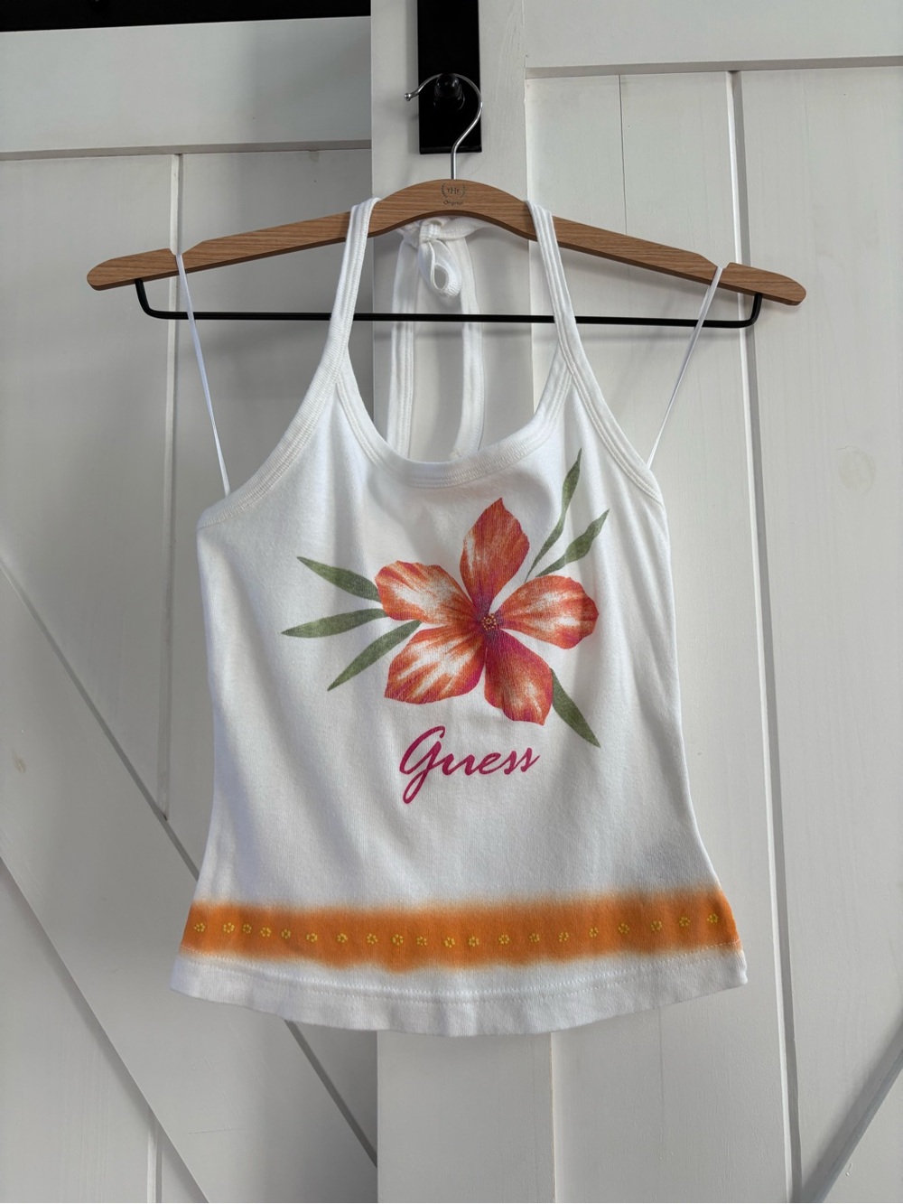 GUESS Jeans Vintage Y2K Tropical Hibiscus Tie Halter Tank Top - Small/Medium
